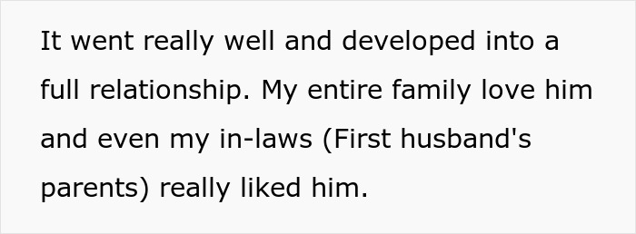 Text discussing family relationships and acceptance of a new partner after a late husband.