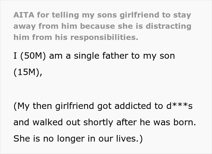 Dad talks about banning son from seeing girlfriend due to slipping grades and reasons for his decision.