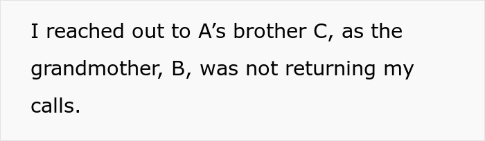 Text message discussing reaching out to family when calls were unanswered, related to a babysitting situation.