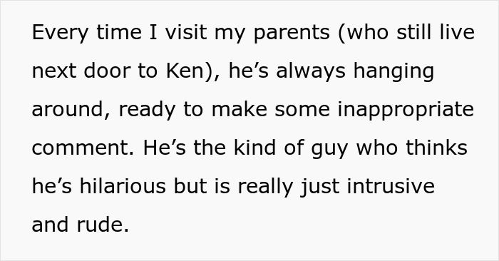 Text description highlighting karma faced by bully making explicit jokes about a neighbor. Text description highlighting karma faced by bully making explicit jokes about a neighbor.