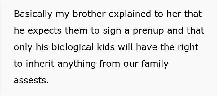 Text about family inheritance prioritizing biological kids in a prenup discussion.