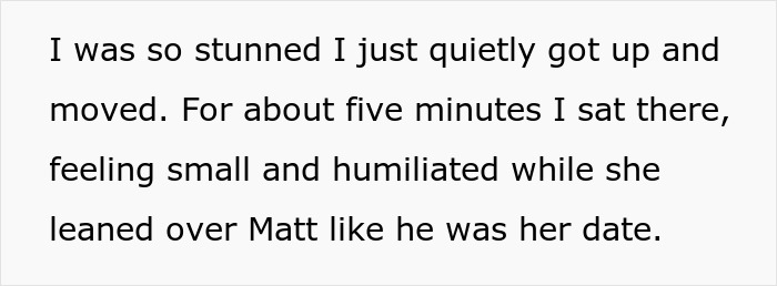 Text showing a person feeling stunned and humiliated after a mom jokingly steals girlfriend's seat causing a breakup.