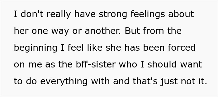 Text about a 16-year-old rejecting stepsister bond, feeling pressured to form a close relationship. Text about a 16-year-old rejecting stepsister bond, feeling pressured to form a close relationship.