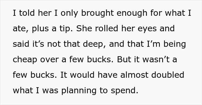 Text conversation about splitting a dinner bill evenly despite unequal orders. Text conversation about splitting a dinner bill evenly despite unequal orders.