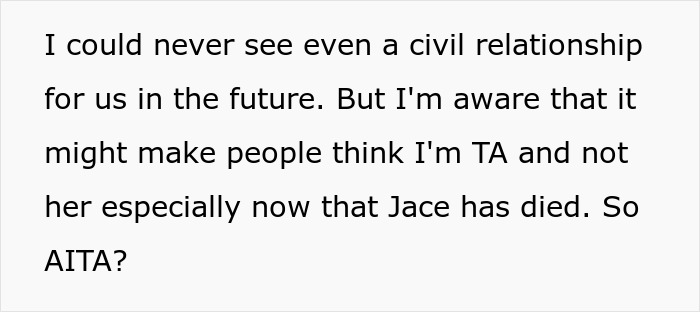 Text on a gray background discussing refusal to rekindle sister relationship after a man's death.