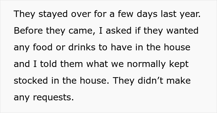 Text of a story describing a guest visit, highlighting a lack of requests for drinks or food.