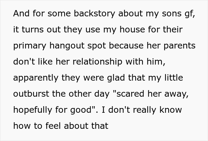 Text describing a dad's thoughts on banning his son from seeing his girlfriend due to slipping grades.