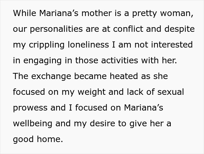 Text discussing conflict between personalities and focus on Mariana's wellbeing in a babysitting situation.