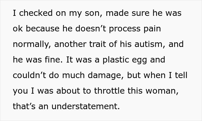 Text about an autistic child's Easter experience with a plastic egg incident.