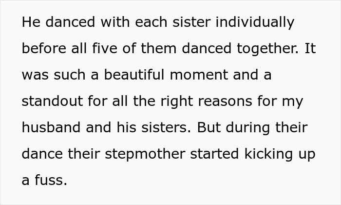 Alt text: Husband dancing with his sisters at wedding before stepmother caused upset during the celebration