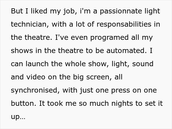 Text about automated light shows by a passionate stage technician.