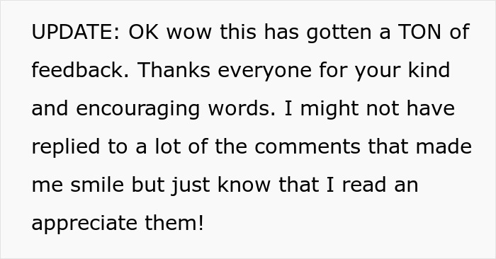 Text update expressing gratitude for supportive feedback after controversial event with boyfriend’s grieving brother. Text update expressing gratitude for supportive feedback after controversial event with boyfriend’s grieving brother.