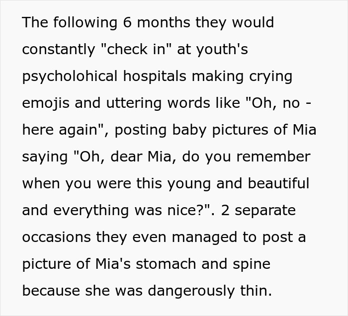 Text about parents sharing their daughter's eating disorder and hospital visits online. Text about parents sharing their daughter's eating disorder and hospital visits online.