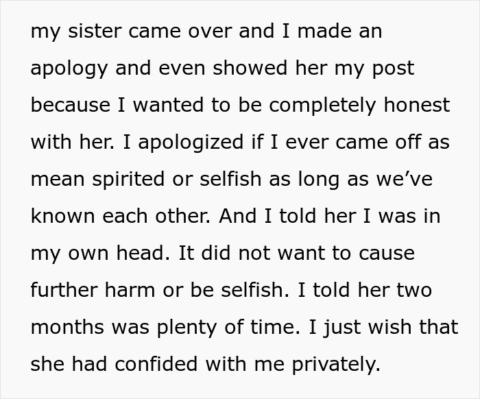 Text image of a personal apology explaining feelings and addressing issues after sister tried to change tradition. Text image of a personal apology explaining feelings and addressing issues after sister tried to change tradition.