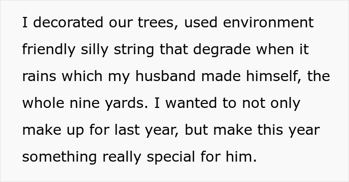 Text about decorating trees with eco-friendly string, emphasizing a special effort for autistic granddaughter's Easter celebration.