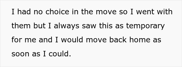 Text about a teen disliking a move to stepdad’s hometown, feels temporary and plans to return home. Text about a teen disliking a move to stepdad’s hometown, feels temporary and plans to return home.