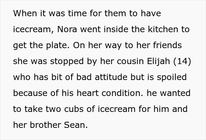 Spoiled boy demands extra ice cream, causing a stir at birthday celebration.