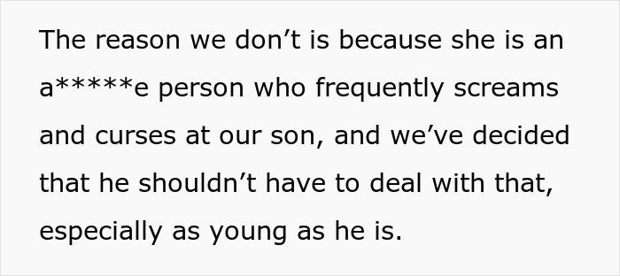 Neglectful MIL frequently screams and curses at grandson, parents limit contact for child's well-being. Neglectful MIL frequently screams and curses at grandson, parents limit contact for child's well-being.