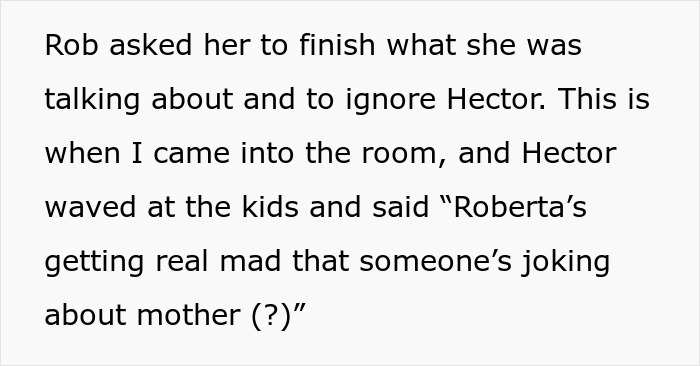 Text showing Rob telling someone to ignore Hector's childish behavior toward niece and nephew.