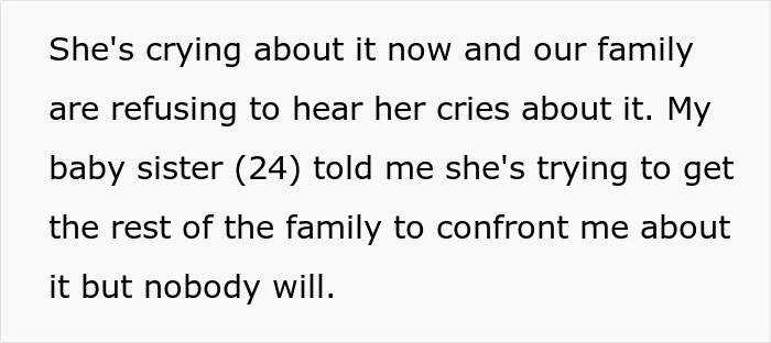 Text discussing family conflict over relationship choices, focusing on sister's decision regarding ex with STD. Text discussing family conflict over relationship choices, focusing on sister's decision regarding ex with STD.