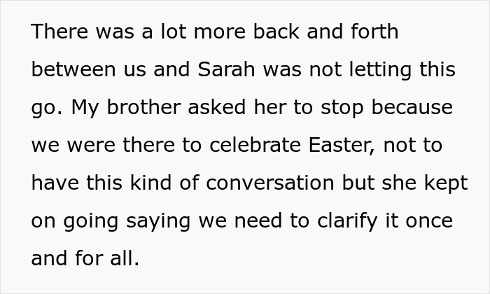 Text screenshot of a family debate over asset inheritance and biological kids.