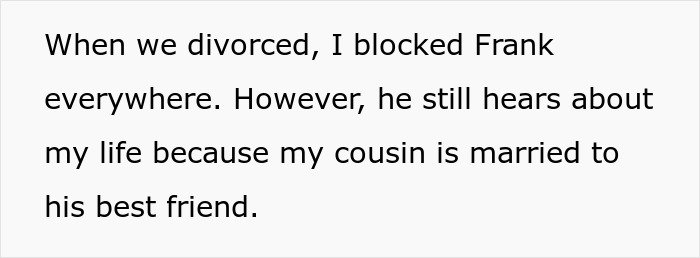 Text about divorce and maintaining connection despite blocking.