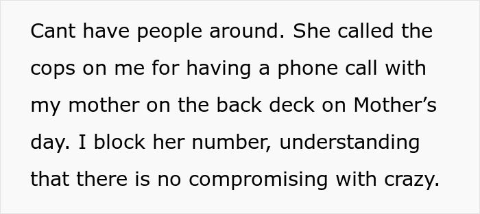 Text reveals issues with a neighbor, mentioning calls to the cops and blocking the neighbor's number. Text reveals issues with a neighbor, mentioning calls to the cops and blocking the neighbor's number.