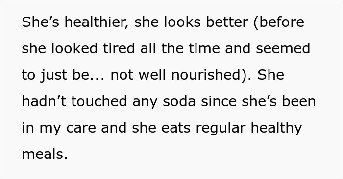 Text about a friend's daughter improving health with regular meals.