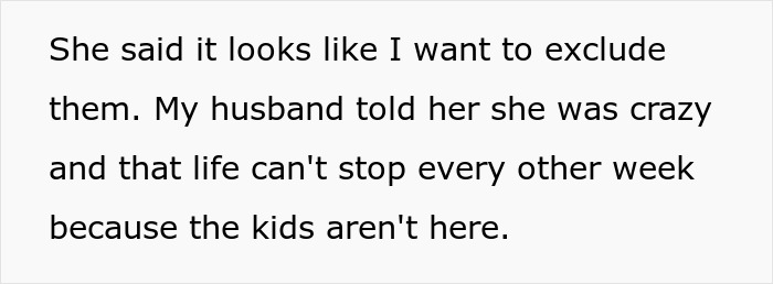 Text about stepmom exclusion and family dynamics involving events without stepchildren.