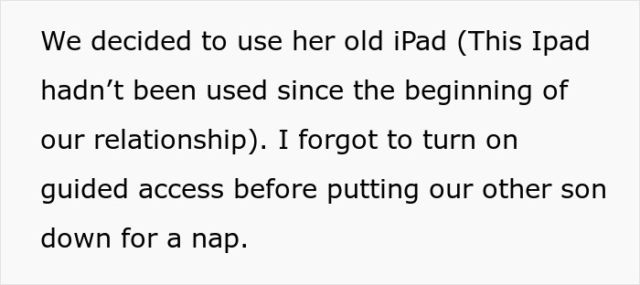 Text reveals a husband discovering a marriage-related lie through an old iPad, which hadn't been used since early in their relationship.