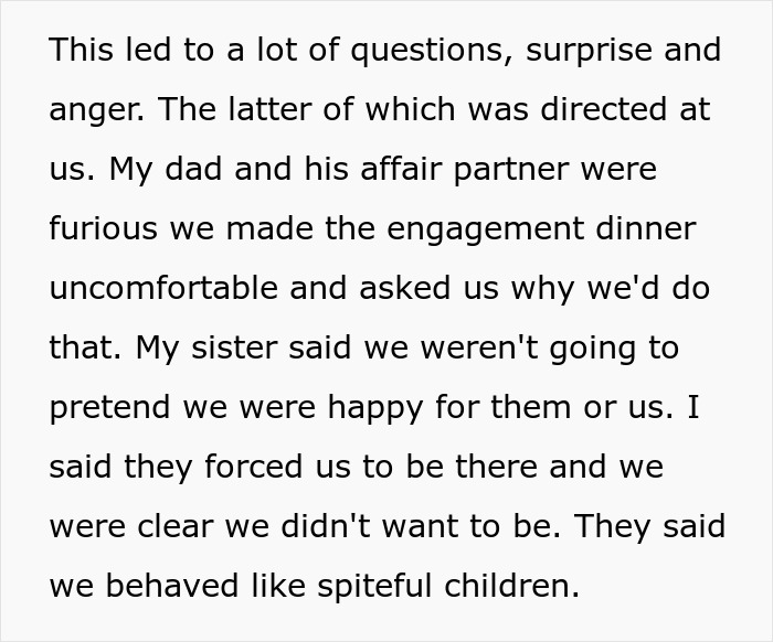 Engagement dinner conflict text discussing family tensions and discomfort.