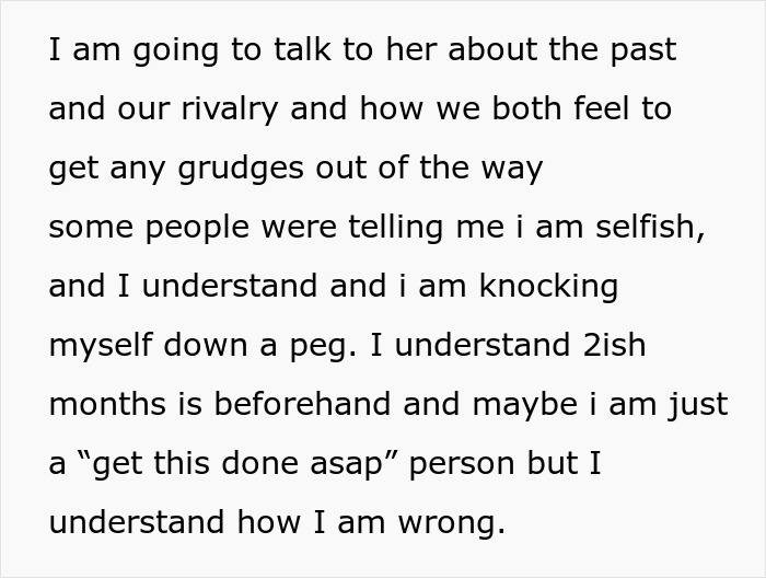 Text about sibling rivalry and addressing feelings, relating to quickly shutting down sister trying to change tradition. Text about sibling rivalry and addressing feelings, relating to quickly shutting down sister trying to change tradition.