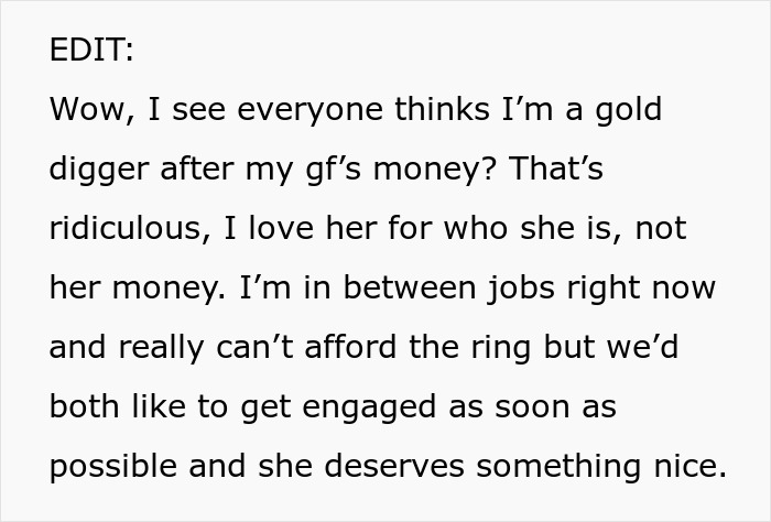 Guy Thinks GF's Money Is His Money, Asks Her To Buy Her Own Engagement Ring, She's Furious