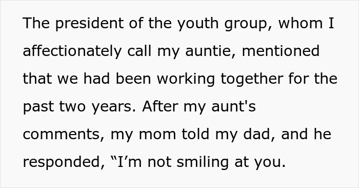 Text excerpt describing a family conflict where an aunt causes drama and is surprised when the niece refuses to babysit.