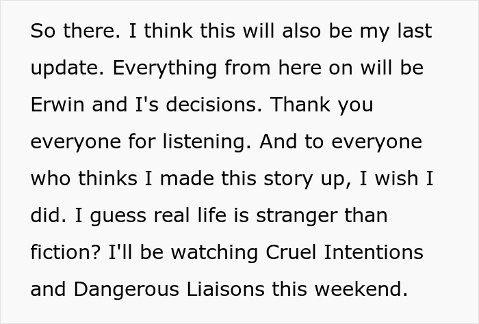 Text from bride discussing a decision with fianc&eacute; Erwin before watching movies.