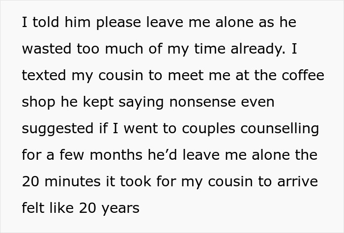 Text conversation about a breakup, featuring a woman asking her ex to leave her alone after wasting nine years.