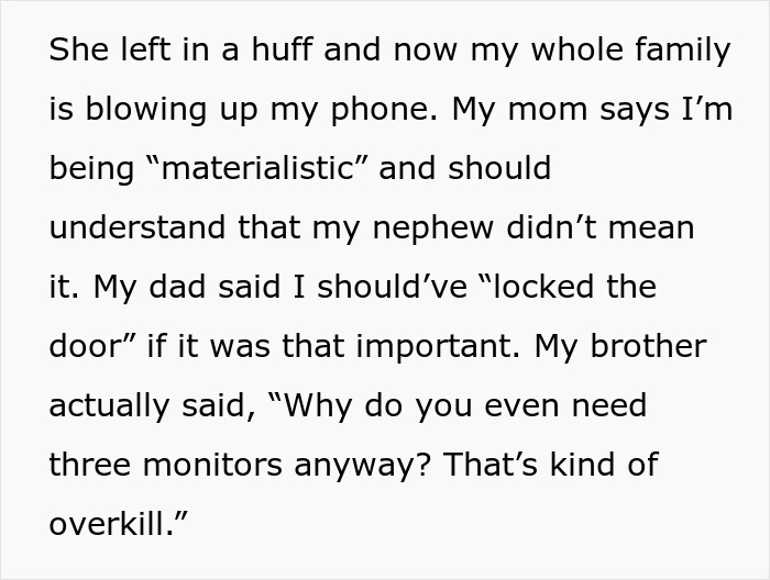 Text conversation revealing family drama after hosting sister and nephew, resulting in $2,000 damages.