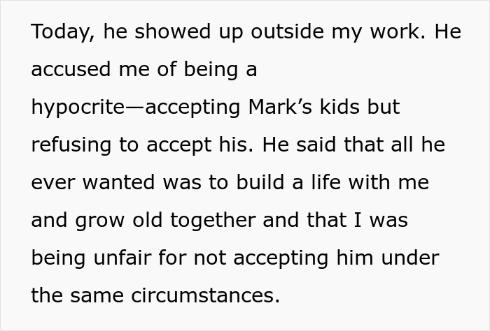 Text from a frustrated man about wanting a baby, accusing his wife of hypocrisy for not accepting his affair child.