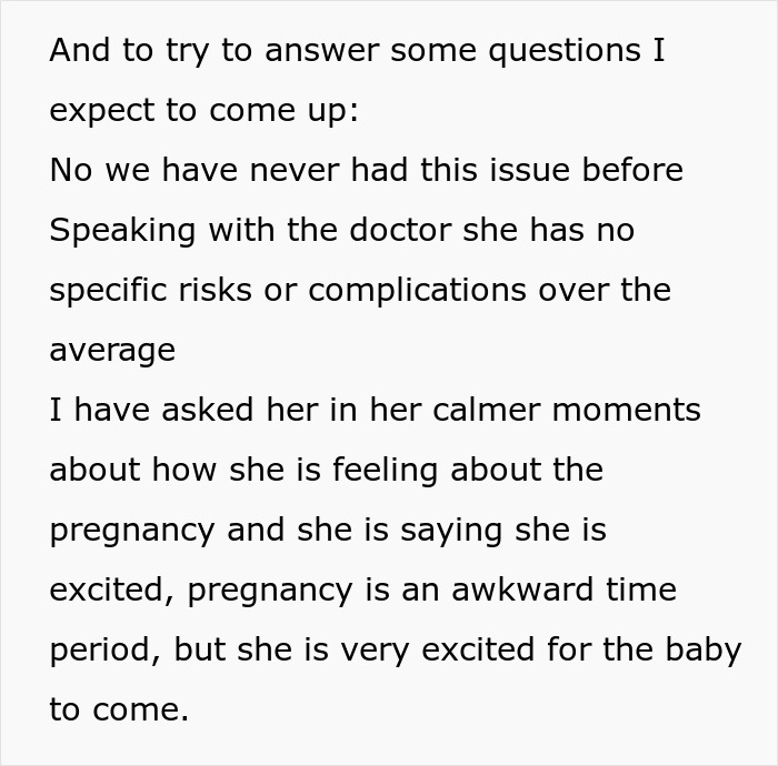 Text discussing pregnancy emotions and risks during an awkward time.