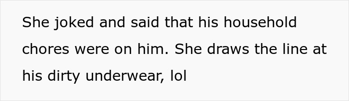 Text about household chores and a son's dirty laundry humor.