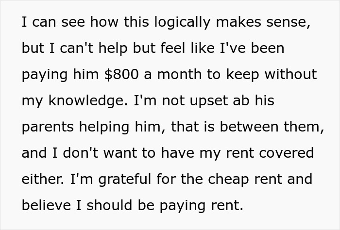 Text screenshot discussing rent money secretly pocketed by a boyfriend, expressing feelings about the situation. Text screenshot discussing rent money secretly pocketed by a boyfriend, expressing feelings about the situation.