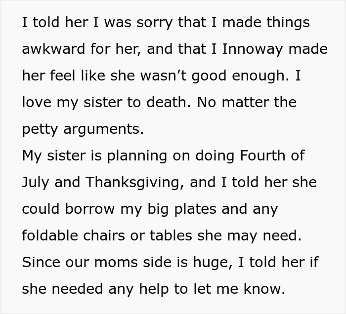 Text excerpt discussing family tradition conflict and quickly shutting down sister’s attempt to change family tradition. Text excerpt discussing family tradition conflict and quickly shutting down sister’s attempt to change family tradition.