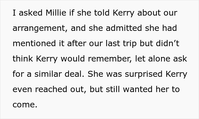 Text conversation about travel arrangement and unexpected guest.