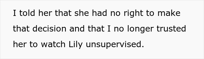 Text screenshot about MIL cutting child&rsquo;s hair without permission, resulting in a babysitting ban.