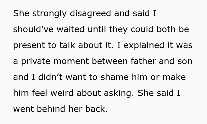 Text excerpt discussing privacy and trust in a son father grooming drama involving a private conversation.