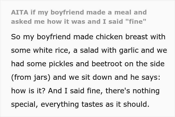 Woman Refuses To Treat BF's Cooking Nicely Since She Considers It 'Hypocrisy,' He Gets Really Upset