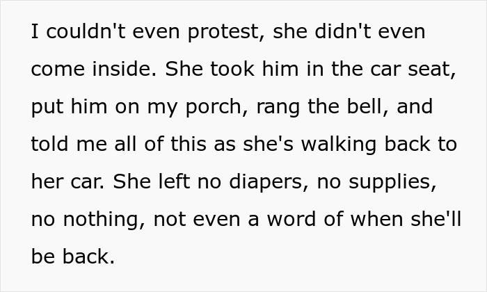 Text about a child left on a porch, prompting a man to consider contacting child services.