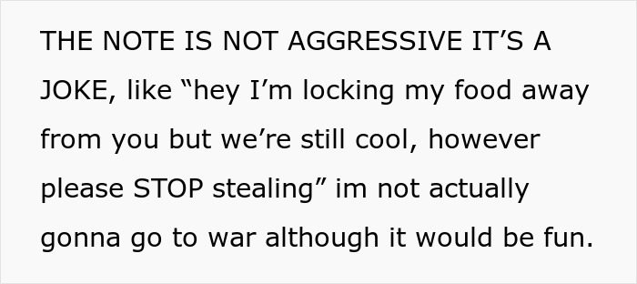 Humorous note about using a lockbox for cheese in the fridge to stop a roommate from stealing.