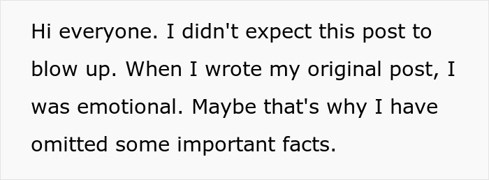 Text screenshot discussing omitted facts in a viral post about a wedding bet.