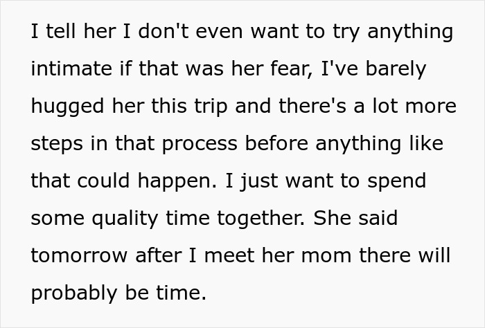 Text about a trip to see a long-distance girlfriend and lack of quality time together.